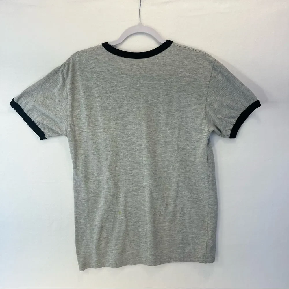 Coca Cola Ringer Unisex T-Shirt Medium Grey/Black Vintage Style Enjoy Coca-Cola